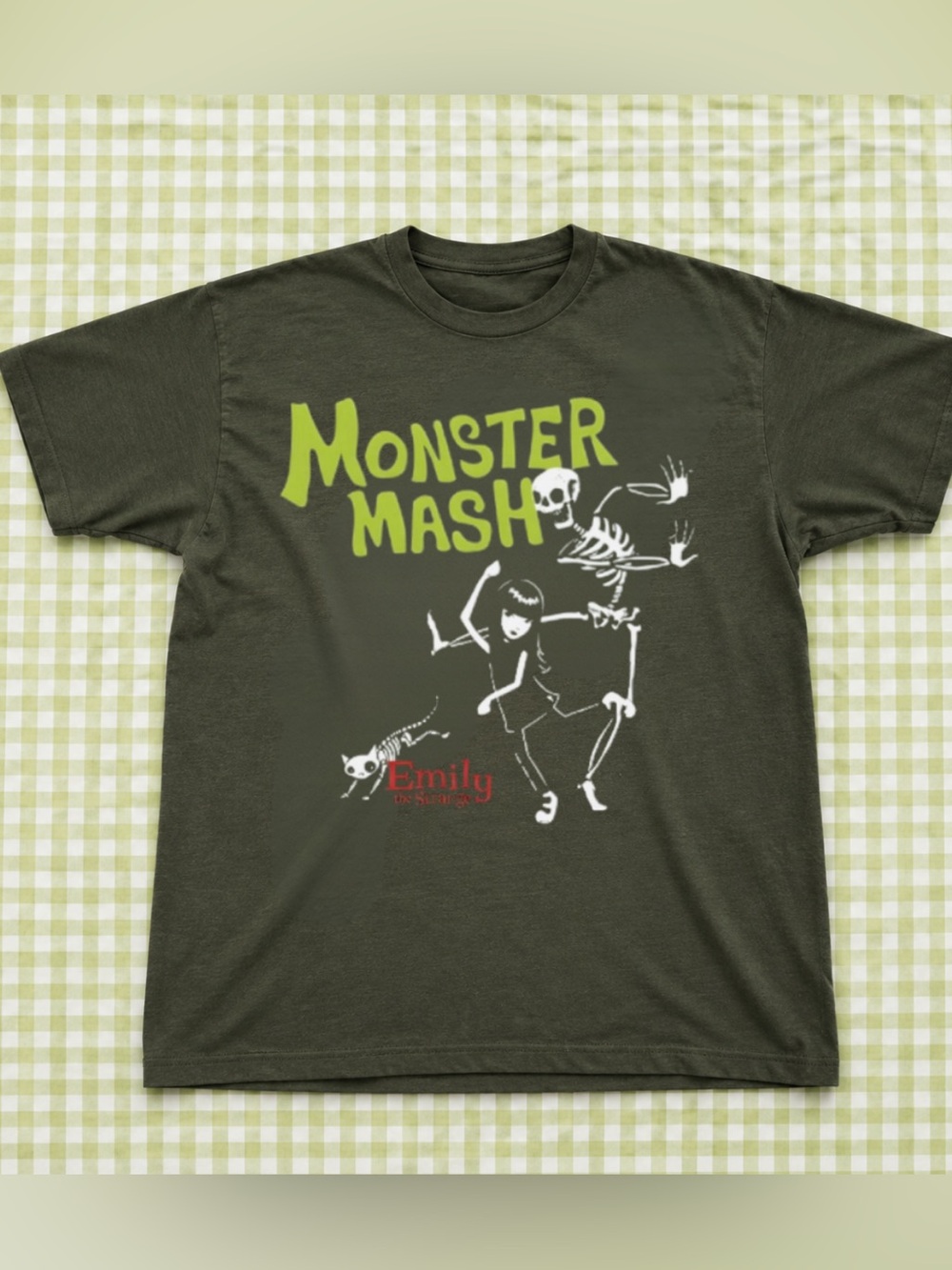 Gildan Green "Monster Mash" Graphic Tee, Retro Emily Strange T- Shirt